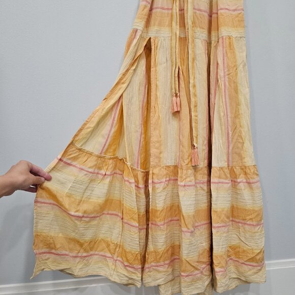 L*Space Clara Plunging Yellow Stripe Sleeveless Double M Slit Maxi Dress‎ Medium - Picture 8 of 11